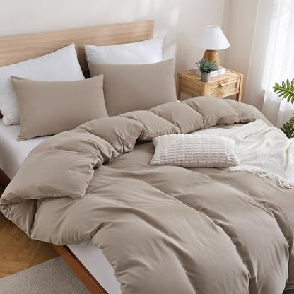 TOCOMOA 100% Muslin Cotton Duvet Cover Set, Taupe, Queen