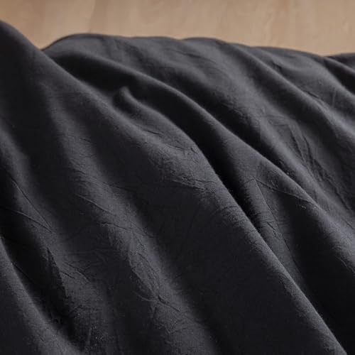 BESTOUCH Cotton Solid Duvet Cover Set Linen Feel Deep Black Alaska King