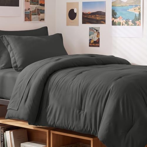 CozyLux Twin XL Comforter Dark Grey, 5 Pieces Bed in a Bag