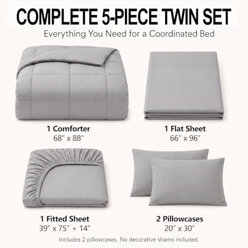 CozyLux Twin Comforter Set French Grey - 5 Pieces Bed in a Bag