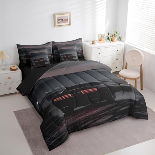 Erosebridal Cool Racing Car 7 Pieces Bedding Set King Size,Boys Speed Car Bed in a Bag,Extreme Sports Bed Set Includes Comforter,Sheet Set,Pillowcases & Pillow Covers,Black Race Cars Bedroom Decor