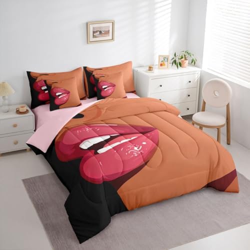 Erosebridal Black Girls Pink Comforter Sets 7 Piece for Kids African Black Women King Sheet Set Vogue Fashion Gorgeous Bedding Set for Girls Women Teens Minimalist Romantic Makeup Bed in A Bag