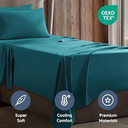 Nestl Twin Sheet Set - Bed Sheets - Teal - 3-Piece Deep Pocket