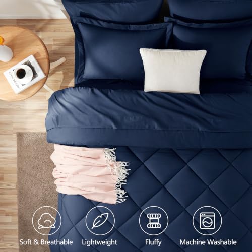 CozyLux Oversized Queen Comforter Set 98"x98", 7 Piece, Navy