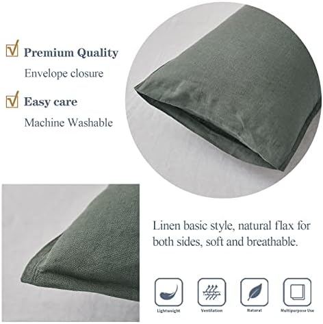 Simple&Opulence 100% Linen Lumbar Pillow Cover 12 x 20 Inches Set of 2 Rectangular Decorative Throw Cushion Cover for Couch Sofa Bed Living Room Office Soft Breathable Farmhouse - Cushing Green