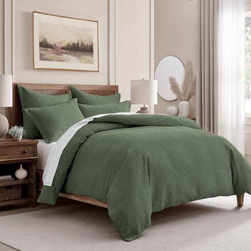 Levtex Home - Cloud Waffle Forest Green Comforter Set - King Comforter + Two King Pillow Cases - Waffle Weave - Forest Green - Comforter (106 x 94in.) and Pillow Case (36 x 20in.) - Cotton