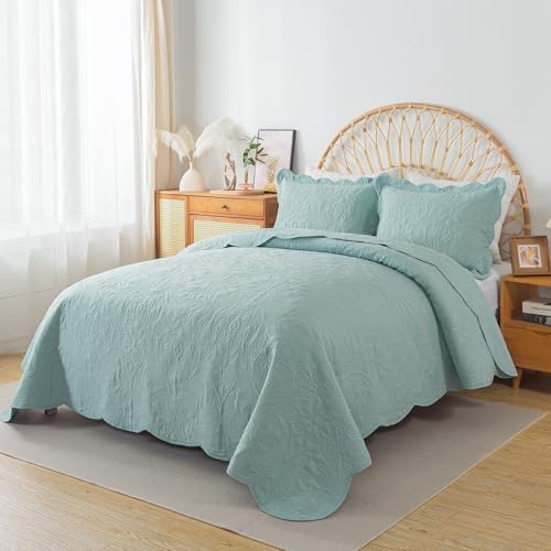 HoneiLife King Quilt Bedding Set - 3 Piece Microfiber Quilt Sets Lightweight Bedspreads Reversible Coverlets Retro Bed Cover Quilt King Size All Season Quilts-Sage Green