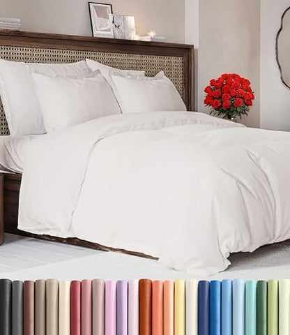 Duvet Cover Cal King Size - 3 Piece with Zipper Closure - Antique White
