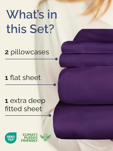 Extra Deep Queen Sheet Set - 4 Piece Breathable & Cooling Sheets - Purple