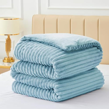 BEDELITE Fleece Full Comforter Set, Fluffy Bed Set, Light Blue