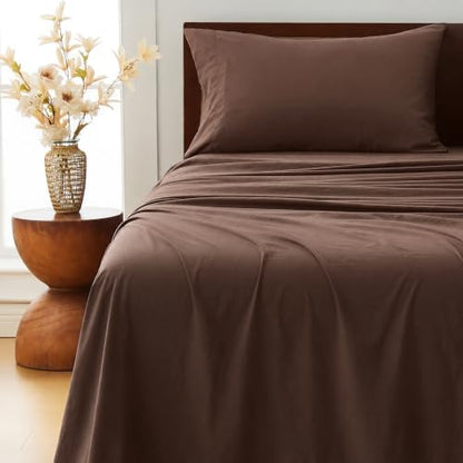 GOKOTTA 3 Piece Twin XL Sheet Set - Soft, Breathable & Cozy - Brown