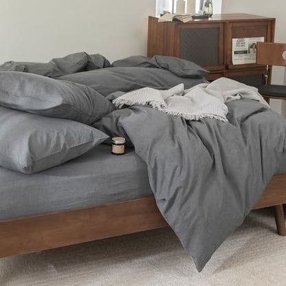 FOSSA Duvet Cover Set 100% Washed Cotton Linen Feel Super King Plus