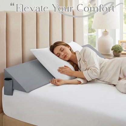 INVGEEXI Light Grey Full Size Bed Wedge Pillow Cover, 54" L x 10" W x 6" H