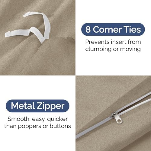 Duvet Cover King Size - 3 Piece with Zipper Closure - Heathered Beige