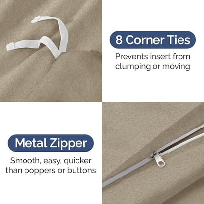 Duvet Cover King Size - 3 Piece with Zipper Closure - Heathered Beige