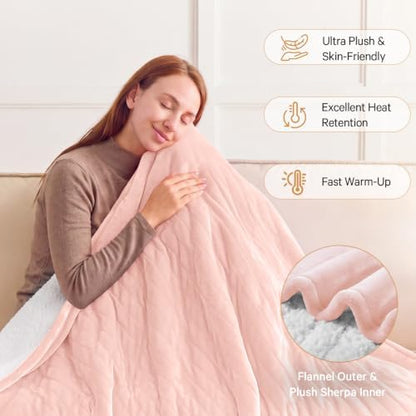 Heated Electric Blanket Full, Heating Blanket,72" x 84", Light Pink