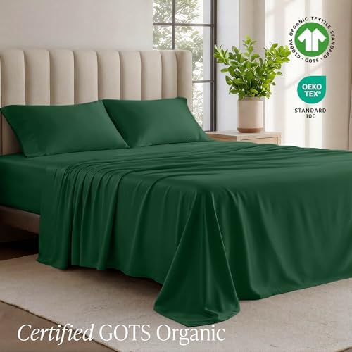 Bare Home 100% Organic Cotton Jersey Sheet Set (Split King, Forest Green)