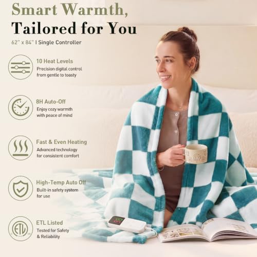 Heated Blanket Electric Throw 50"X60", Heating Blanket Throw, Teal