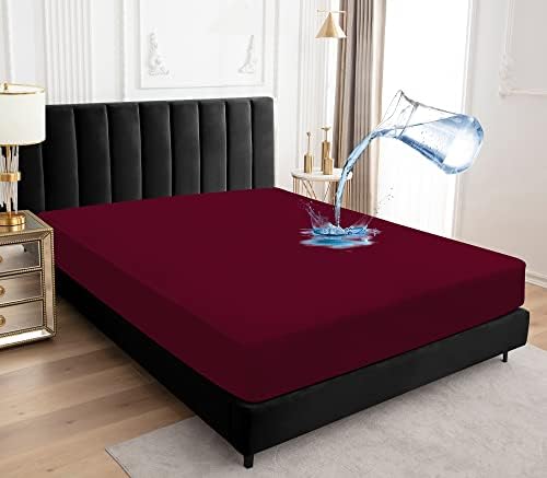 Sufdari King Size Mattress Protector,Waterproof Mattress Cover,18" Deep Pocket Mattress Protector,Dust Proof Bed Protector for Dogs/Cats/Pets/Kids-Dark red,King
