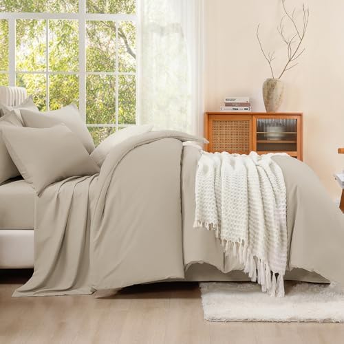 Litanika Oatmeal Oversized Queen Comforter with Sheets - 7 Pcs Bed in a Bag