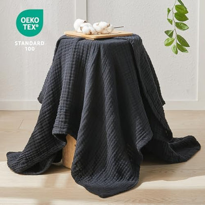 EMME Muslin Blankets for Adults Throw Blanket for Couch Breathable Gauze Soft Lightweight Airy Black Twin 60" x 80"