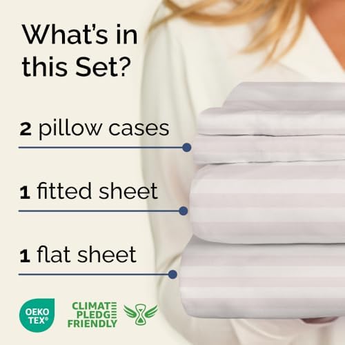 Queen 4 Piece Striped Sheet Set - Soft, Breathable & Cooling - Greyscale