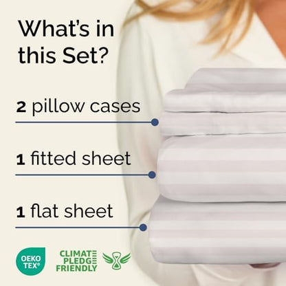 Queen 4 Piece Striped Sheet Set - Soft, Breathable & Cooling - Greyscale