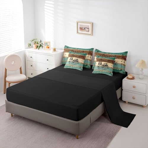 Erosebridal Camper Decor 7 Piece King Bed Set - Includes Comforter & Sheet Set Happy Camping Bedding - Rustic Farmhouse Vintage Wooden Door Bedding Comforter Sets for Kids Teens Adult, Green Brown