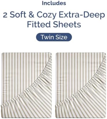 CGK Linens 2 Pack Extra Deep Twin Fitted Sheets - Beige Stripes