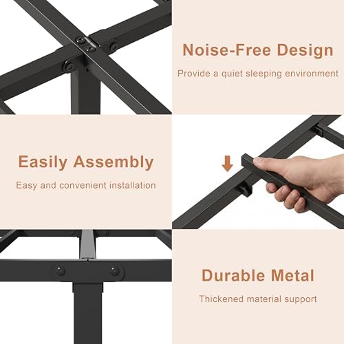 OSASET Queen Bed Frame with Headboard - 14 Inch Queen Bed Frame Metal Bed Frame Queen Size No Box Spring Noise Free Easy Assembly
