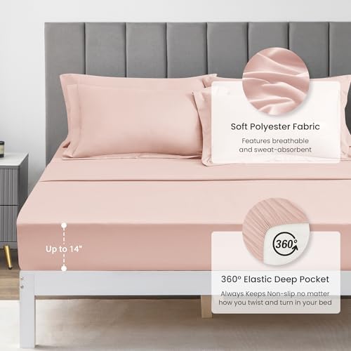 Love's cabin Queen Comforter Set Pink, 7 Pieces Queen Bed in a Bag, All Season Bedding Sets with 1 Comforter, 1 Flat Sheet, 1 Fitted Sheet, 2 Pillowcase and 2 Pillow Sham