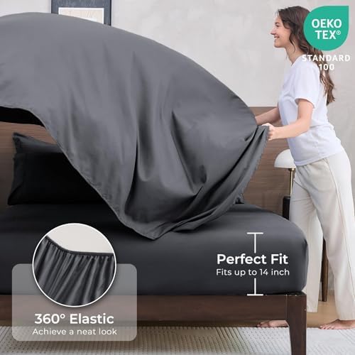 HEVUMYI 7-Piece Oversized King Comforter Set, Dark Grey Bed in a Bag