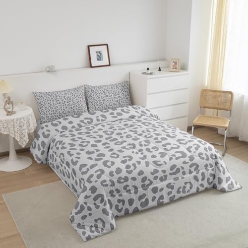 Feelyou Leopard Print Bedding Set Silver Gray Leopard Comforter Set for Boys Girls Kids Cheetah Printed Comforter Africa Wild Animal Skin Theme Duvet Set Room Decor King Size Quilt Set 3Pcs