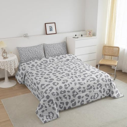Feelyou Leopard Print Bedding Set Silver Gray Leopard Comforter Set for Boys Girls Kids Cheetah Printed Comforter Africa Wild Animal Skin Theme Duvet Set Room Decor Twin Size Quilt Set 2Pcs