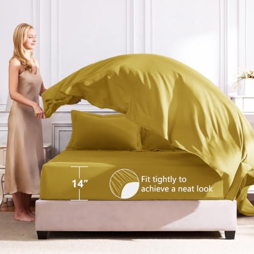 CozyLux Queen Comforter Set 88"x88" Mustard Yellow - 7 Piece Bed in a Bag