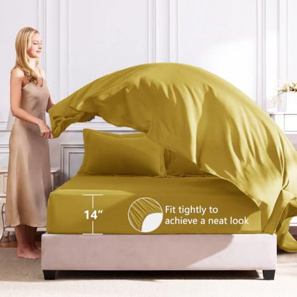 CozyLux Queen Comforter Set 88"x88" Mustard Yellow - 7 Piece Bed in a Bag