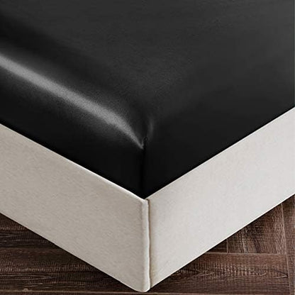 SiinvdaBZX 4Pcs Satin Sheet Set King Size 15-Inch Deep Pocket, Black