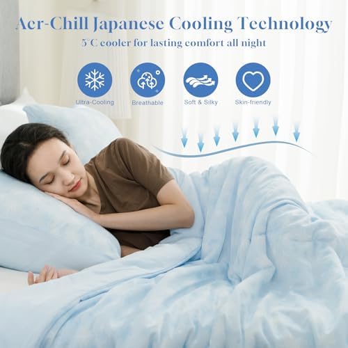 CHOSHOME Cooling Comforter Cooling Blanket, Q-Max 0.45 Cool Sleeping Summer Blanket for Hot Sleeper Night Sweats, Super King 96" x 120", Blue 02