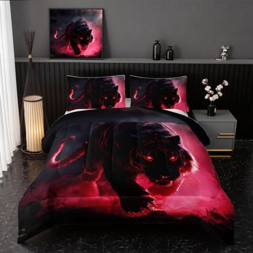 Nttopship Tiger Comforter Set 3pcs Queen Size，Black Tiger Bedding Set