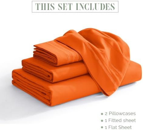 Elegant Comfort Luxurious 1500 Premium Hotel Quality Microfiber Three Line Embroidered Softest 4-Piece Bed Sheet Set, Wrinkle and Fade Resistant, California King, Orange