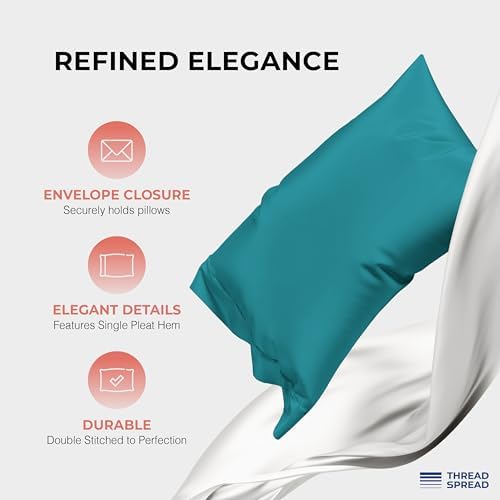THREAD SPREAD 100% Egyptian Cotton King Size Sheets Set - Luxury 1200 Series Plush Collection Egyptian Cotton Sheets King Size (4 PC, Teal), Silky Soft, Cooling, 17" Deep Pocket Bed Set