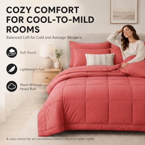 CozyLux Full Size Comforter Sets Coral - 7 Pieces Bed in a Bag