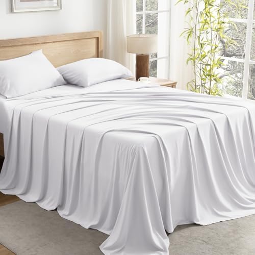 Andency White Full Sheets Set 100% Viscose Derived from Bamboo