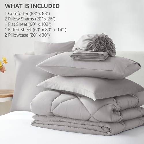 CozyLux Queen Comforter Set 88"x88" French Grey - 7 Piece Bed in a Bag