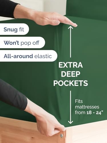 CGK Linens Extra Deep Twin Fitted Sheet - Fitted Sheet Only - Emerald Green