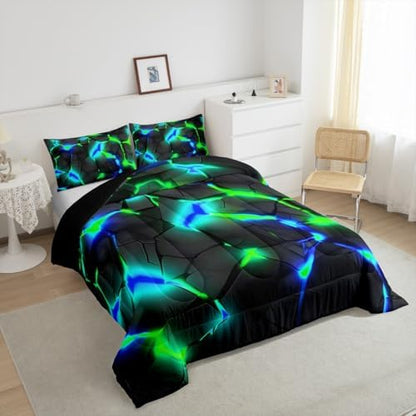 Feelyou Kids Honeycomb Bedding Set Twin Size, Blue Green Hexagonal Duvet Insert Geometrical Comforter Set Boys Girls Teens Bedroom Decor Microfiber Bed Set