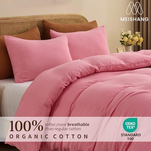 MEISHANG Muslin Duvet Cover King Size - 100% Organic Cotton