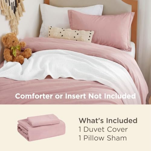 Bedsure Prewashed Twin/Twin XL Duvet Cover, Cotton-Like Bedding Set, Pink