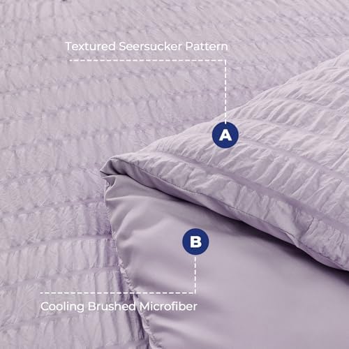 HYMOKEGE Lavender Oversized Queen Comforter Set Seersucker 7 Pieces, All Season Luxury Bed in a Bag for Bedroom, Bedding Set with Comforter, Sheets, Pillowcases & Shams