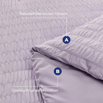 HYMOKEGE Lavender Oversized Queen Comforter Set Seersucker 7 Pieces, All Season Luxury Bed in a Bag for Bedroom, Bedding Set with Comforter, Sheets, Pillowcases & Shams